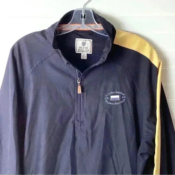 Peter Millar Golf Rain Pullover Chest Logo 1/4 Zip Large Blue MSRP $110 - Picture 2 of 6